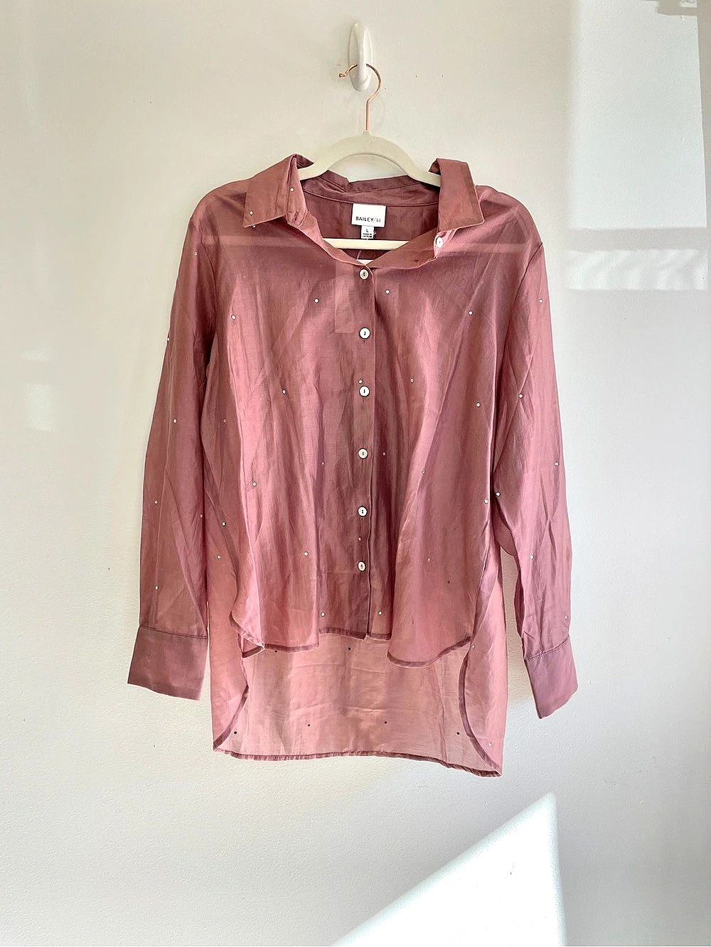 Bailey/44 Sheer Button Down in Pink Size Large